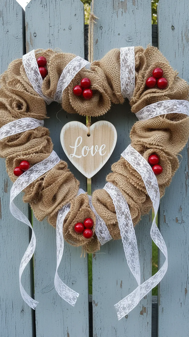 Burlap and Lace Heart Wreath